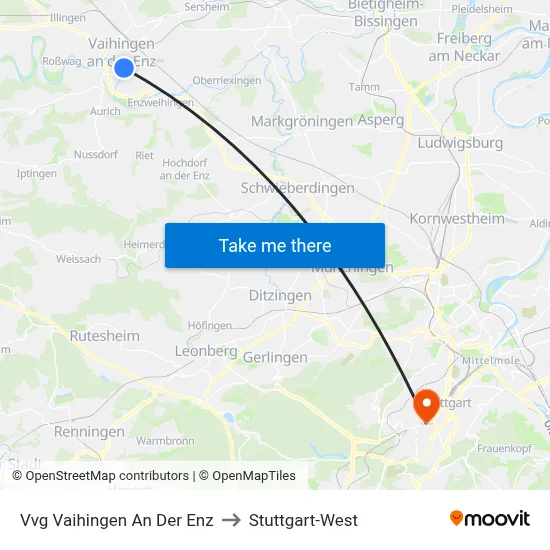 Vvg Vaihingen An Der Enz to Stuttgart-West map