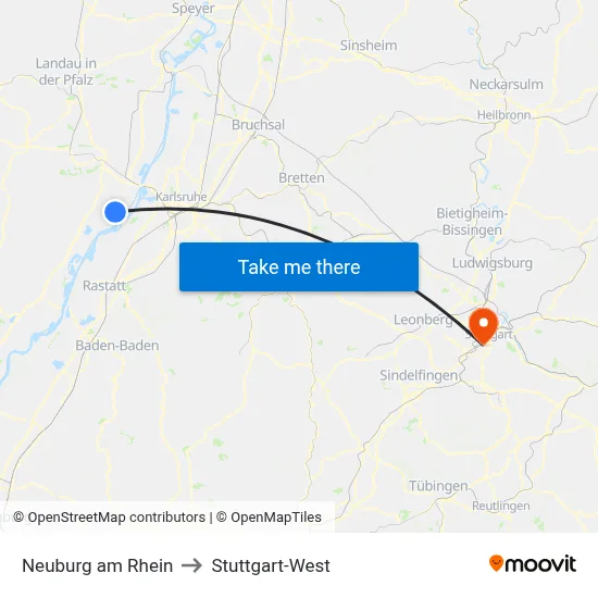 Neuburg am Rhein to Stuttgart-West map