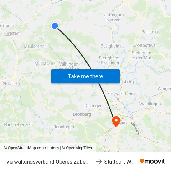Verwaltungsverband Oberes Zabergäu to Stuttgart-West map
