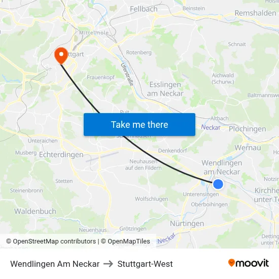 Wendlingen Am Neckar to Stuttgart-West map