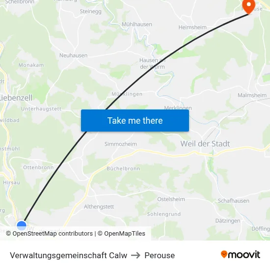 Verwaltungsgemeinschaft Calw to Perouse map