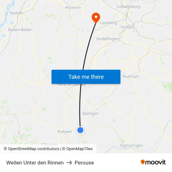 Weilen Unter den Rinnen to Perouse map