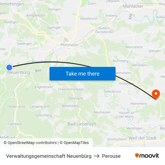 Verwaltungsgemeinschaft Neuenbürg to Perouse map