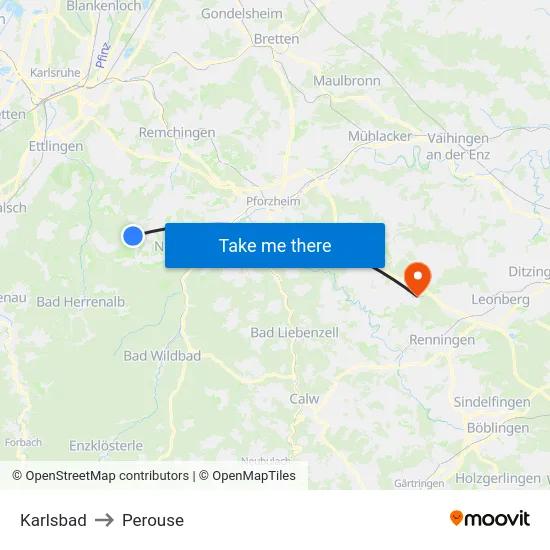 Karlsbad to Perouse map