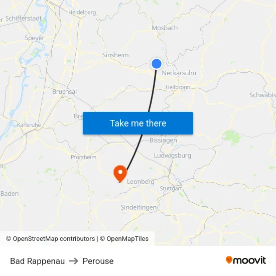 Bad Rappenau to Perouse map
