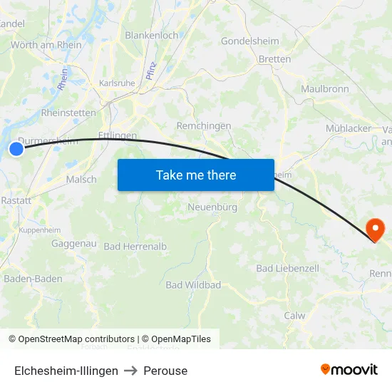Elchesheim-Illingen to Perouse map