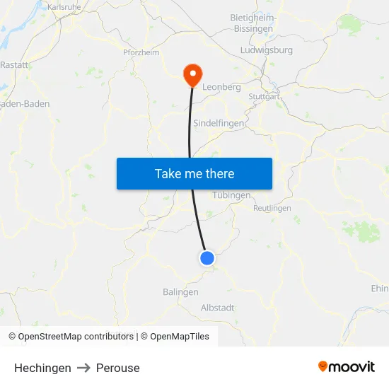 Hechingen to Perouse map