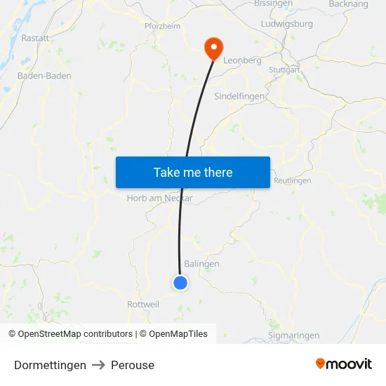 Dormettingen to Perouse map