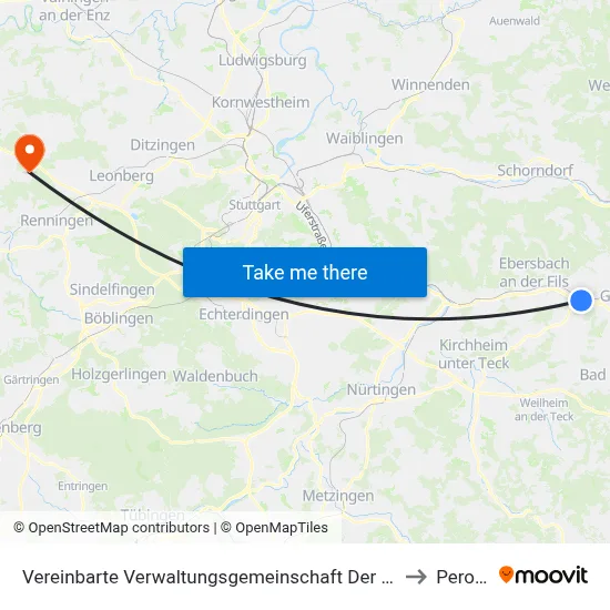 Vereinbarte Verwaltungsgemeinschaft Der Stadt Uhingen to Perouse map