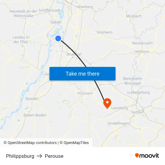 Philippsburg to Perouse map