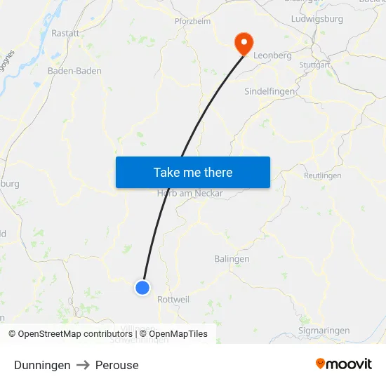 Dunningen to Perouse map