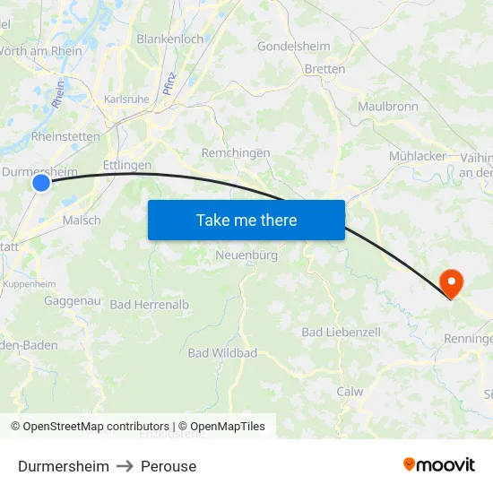 Durmersheim to Perouse map