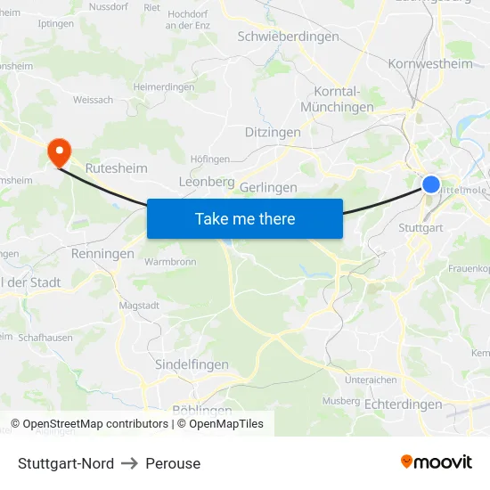 Stuttgart-Nord to Perouse map
