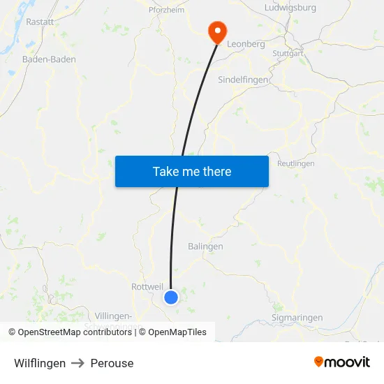Wilflingen to Perouse map