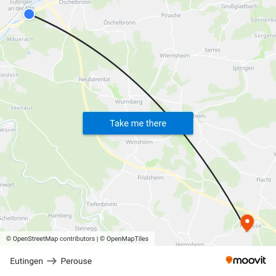 Eutingen to Perouse map