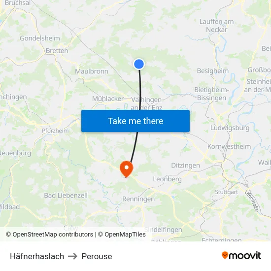Häfnerhaslach to Perouse map