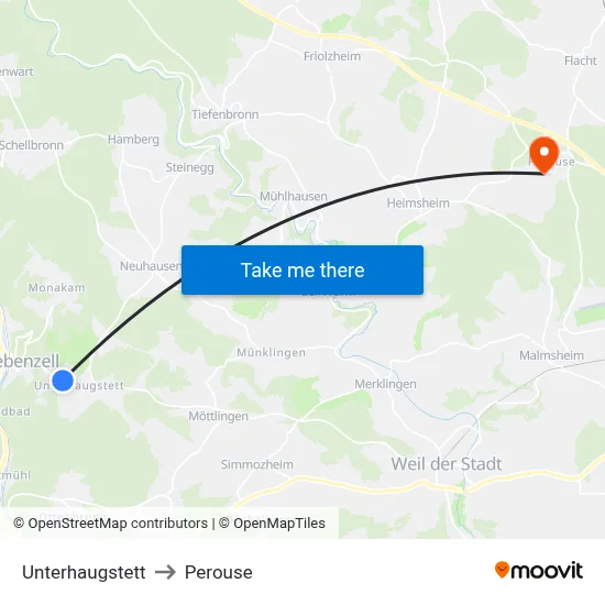 Unterhaugstett to Perouse map
