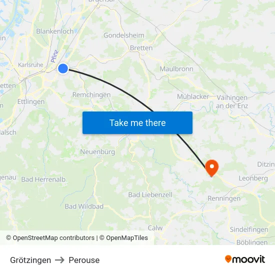 Grötzingen to Perouse map