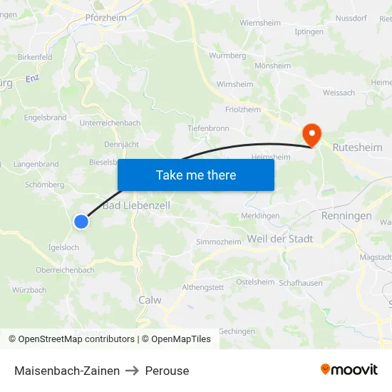 Maisenbach-Zainen to Perouse map