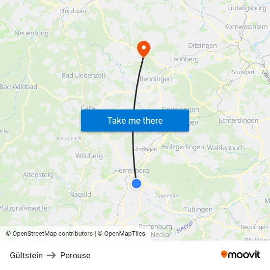 Gültstein to Perouse map