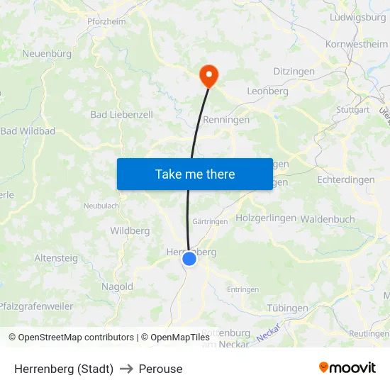 Herrenberg (Stadt) to Perouse map