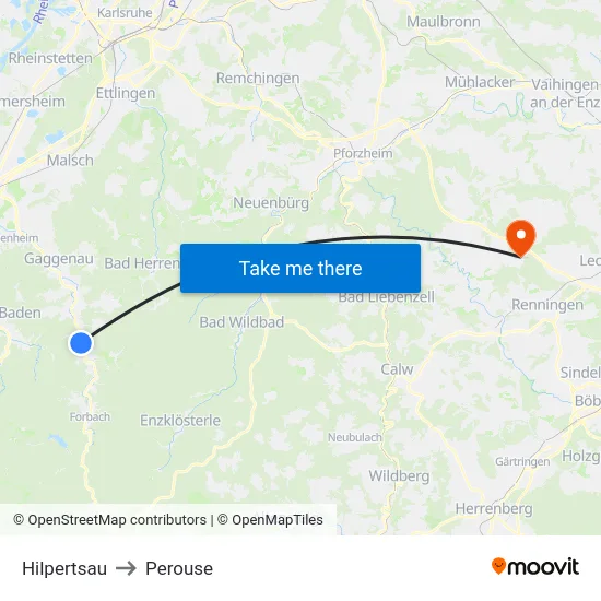 Hilpertsau to Perouse map