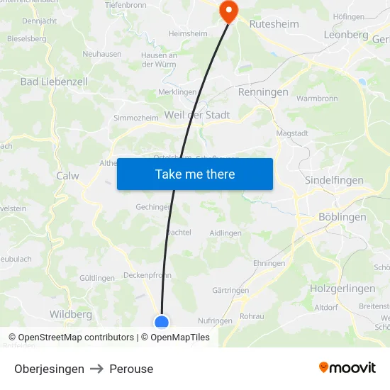 Oberjesingen to Perouse map