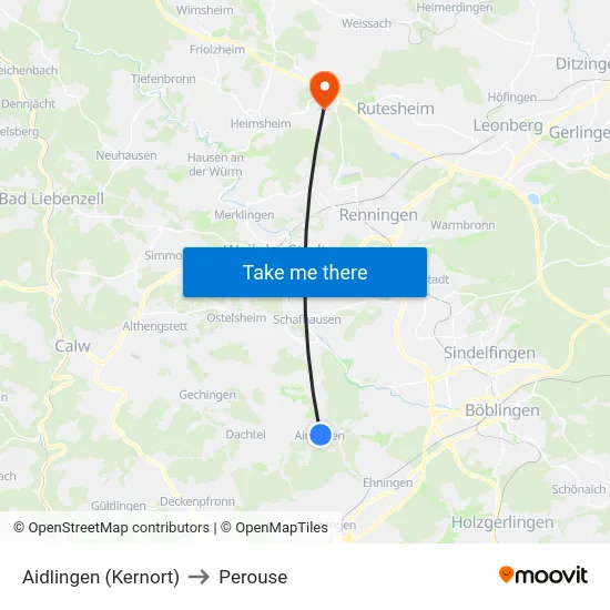 Aidlingen (Kernort) to Perouse map