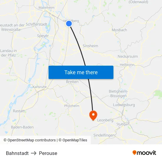 Bahnstadt to Perouse map