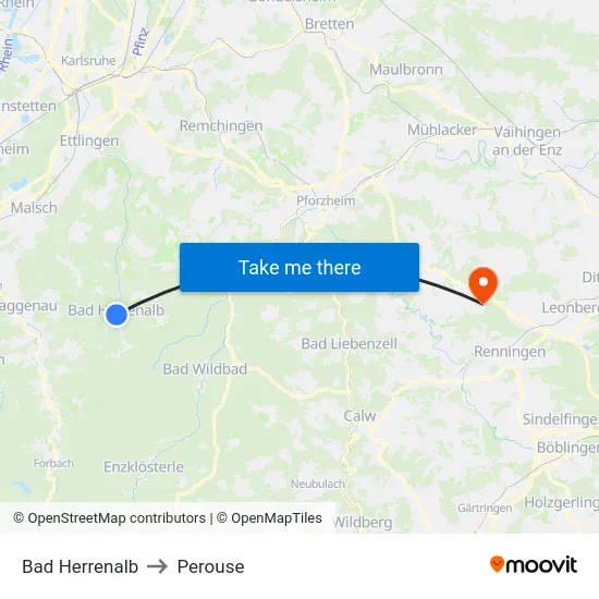 Bad Herrenalb to Perouse map