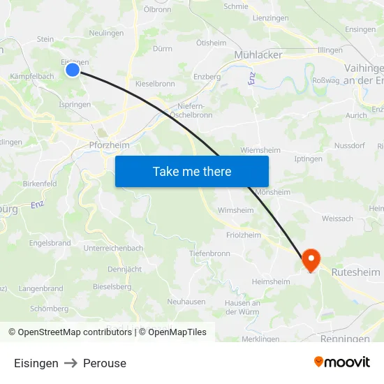Eisingen to Perouse map