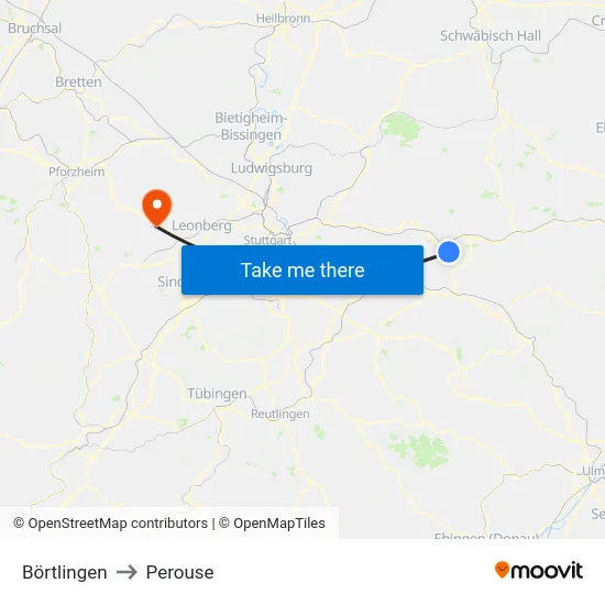 Börtlingen to Perouse map