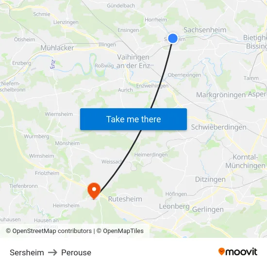 Sersheim to Perouse map