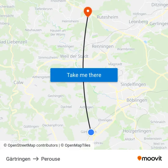 Gärtringen to Perouse map