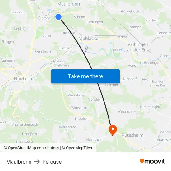 Maulbronn to Perouse map