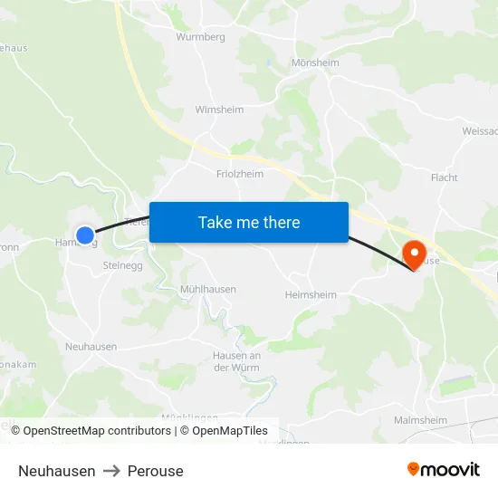 Neuhausen to Perouse map