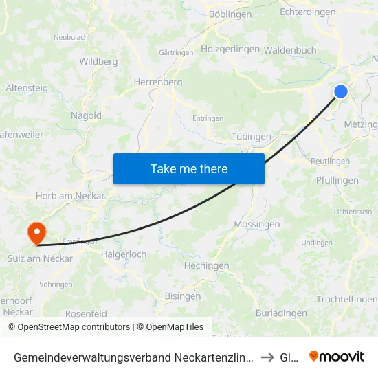Gemeindeverwaltungsverband Neckartenzlingen to Glatt map