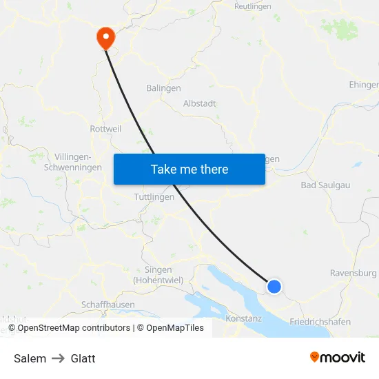 Salem to Glatt map