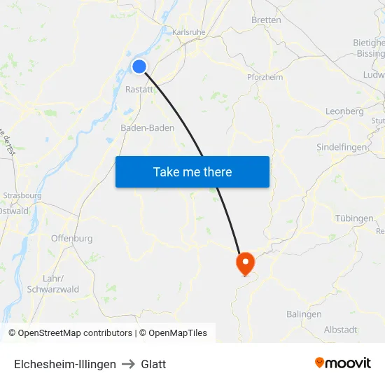 Elchesheim-Illingen to Glatt map