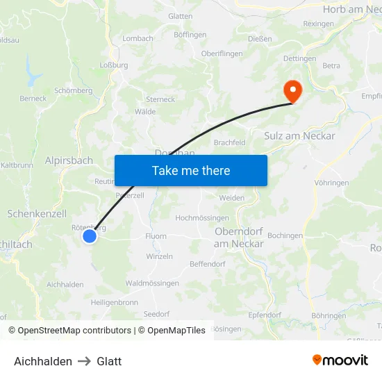 Aichhalden to Glatt map