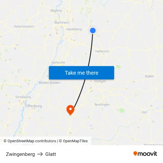 Zwingenberg to Glatt map