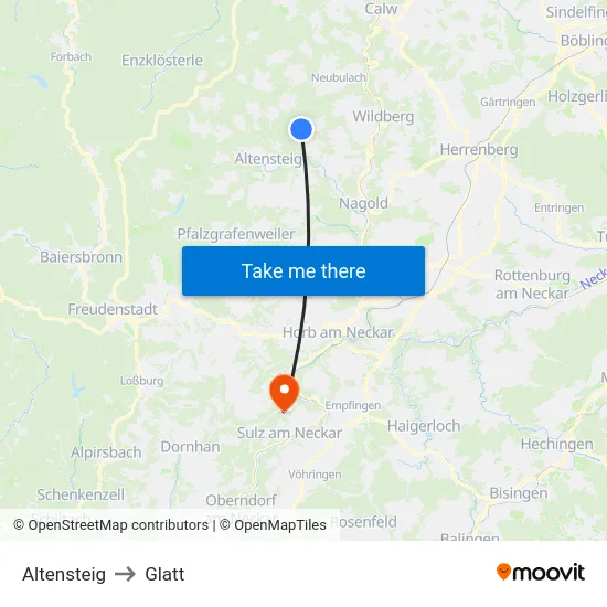 Altensteig to Glatt map