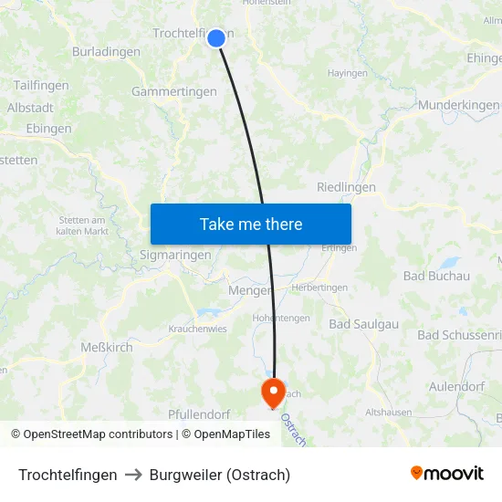 Trochtelfingen to Burgweiler (Ostrach) map