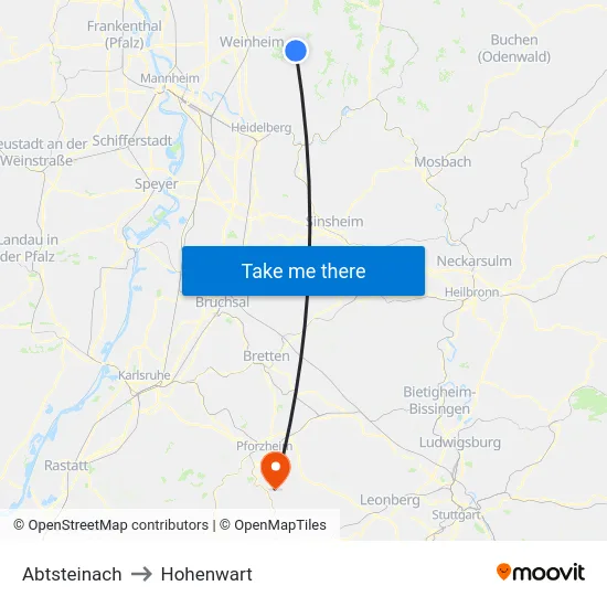 Abtsteinach to Hohenwart map