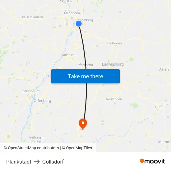 Plankstadt to Göllsdorf map