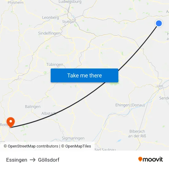 Essingen to Göllsdorf map