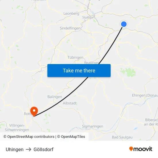 Uhingen to Göllsdorf map