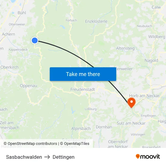 Sasbachwalden to Dettingen map