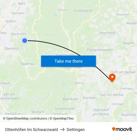 Ottenhöfen Im Schwarzwald to Dettingen map
