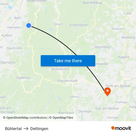 Bühlertal to Dettingen map